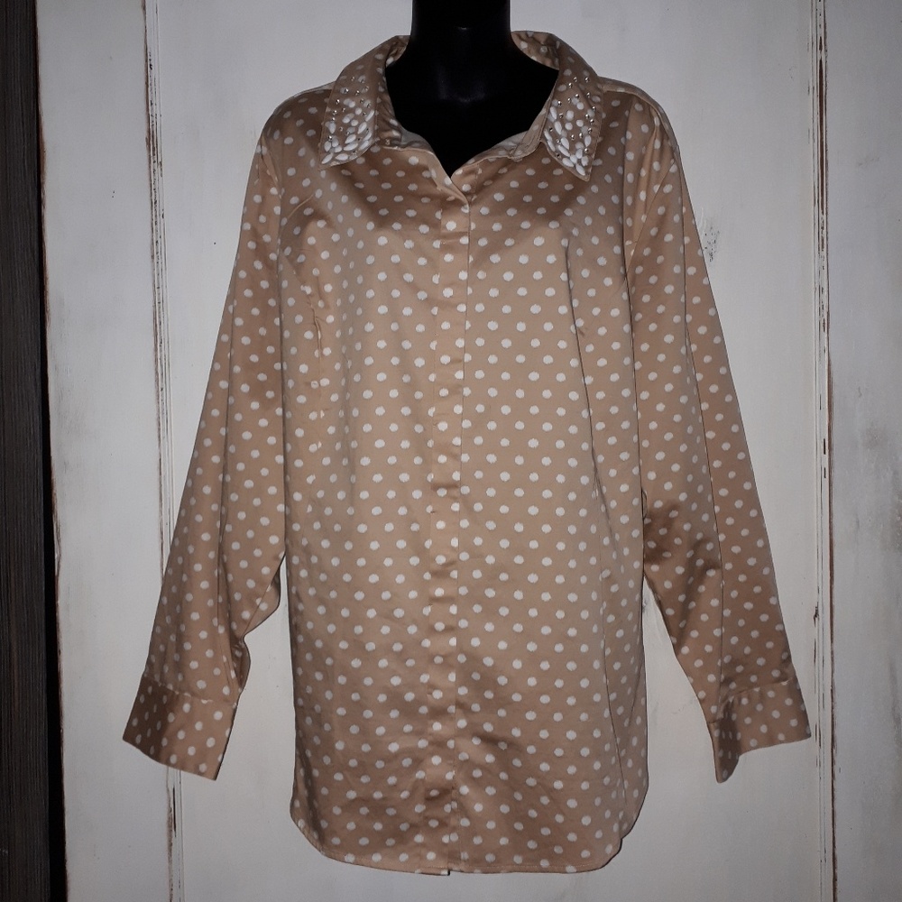 Lane Bryant Tan Polka Dot Blouse - Size 3X???